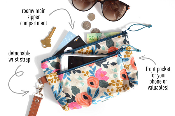 Blue *Corduroy* Double-Zip Wristlet