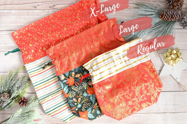 Rifle Paper Co Holiday Fabric Gift Bags *X-Large, Large, & Regular Sizes*