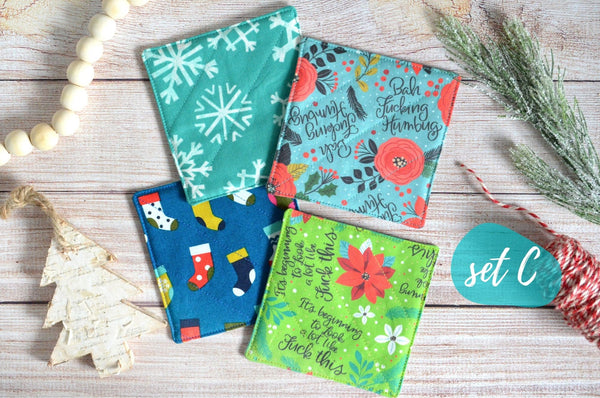 Blue & Green "Sweary" Holiday Drink Coasters