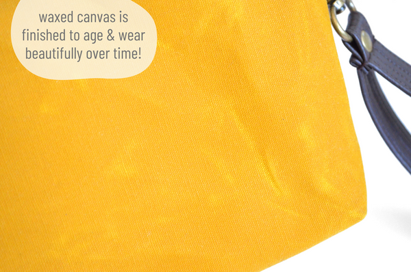 Waxed Canvas Yellow Honeybee Double-Zip Wristlet