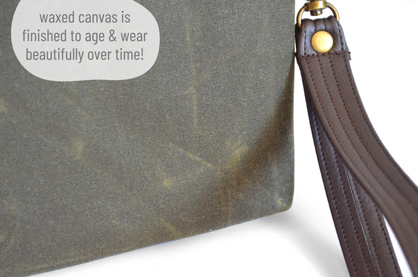 Waxed Canvas Olive Fawn Double-Zip Wristlet