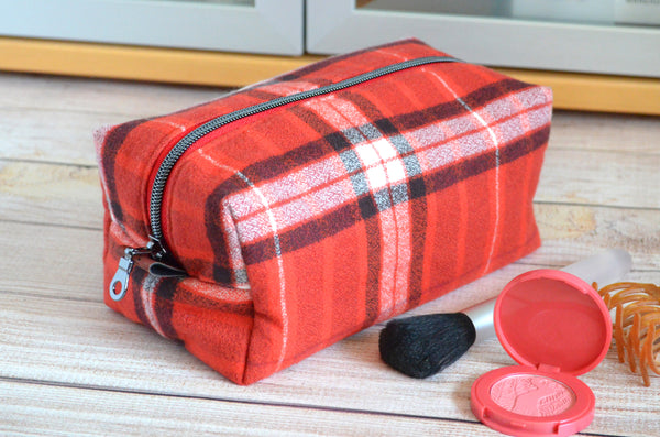 Cardinal Red Plaid Flannel Boxy Toiletry Bag