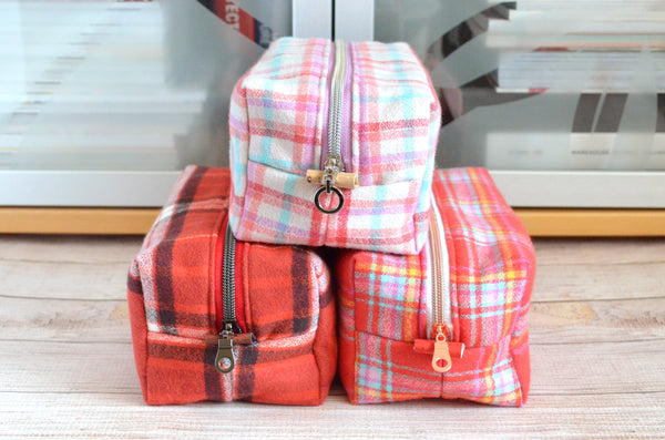 Cardinal Red Plaid Flannel Boxy Toiletry Bag