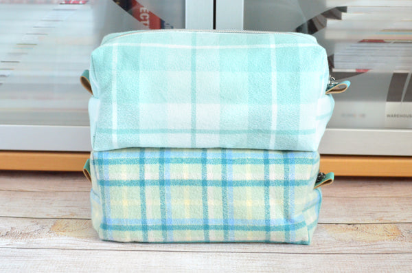 Light Aqua Plaid Flannel Boxy Toiletry Bag