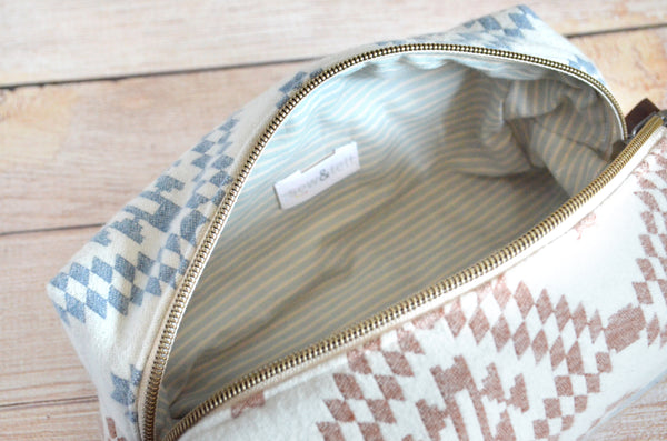 Blue & Brown Taos Flannel Boxy Toiletry Bag