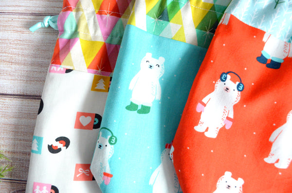 Bright Holiday Bears Fabric Gift Bags *Regular Size*