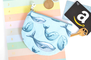 Light Blue Happy Whale Round Coin Purse