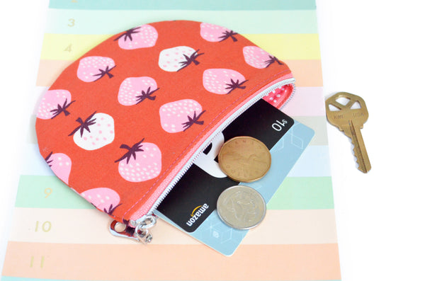 Red & Pink Strawberry Round Coin Purse