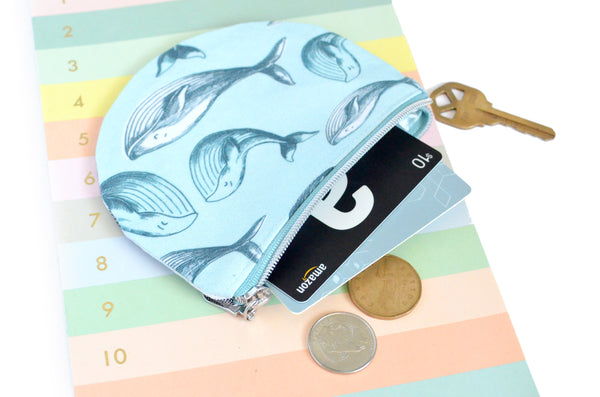 Light Blue Happy Whale Round Coin Purse
