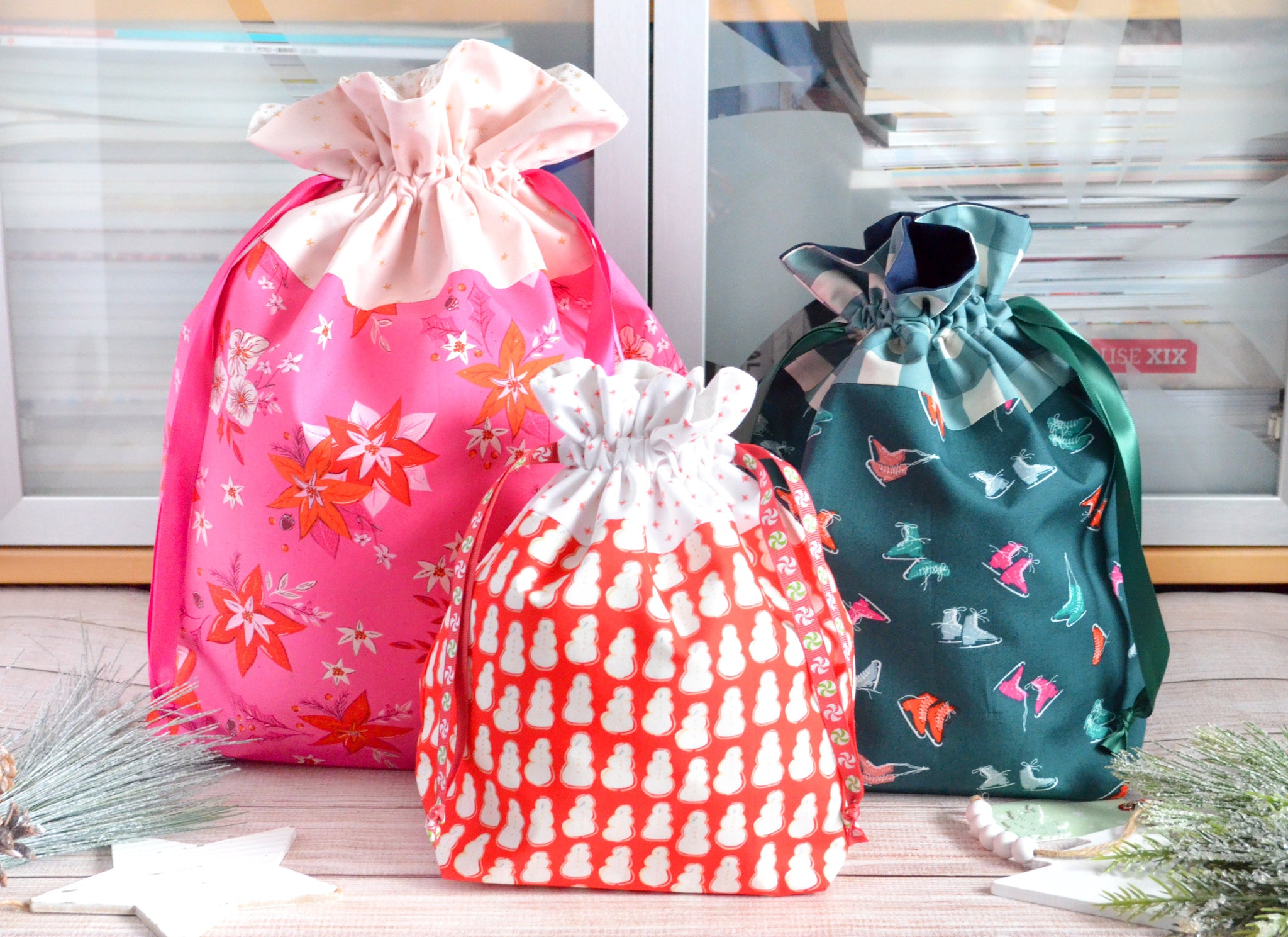 Christmas in the City Fabric Gift Bags *X-Large, Large, & Regular Sizes*