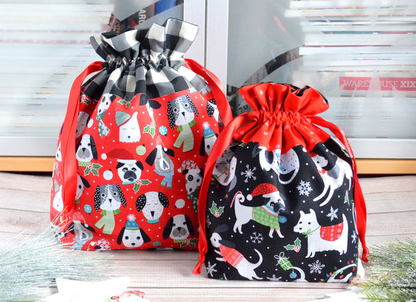 Holiday Dog Fabric Gift Bags - *Large & Regular Sizes*