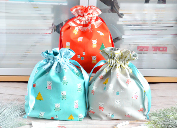 Bright Holiday Mice Fabric Gift Bags *Regular Size*