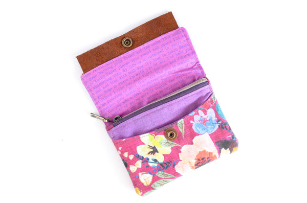 Purple Watercolour Floral Leather Snap Wallet