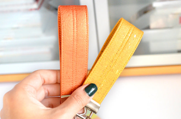 Metallic Yellow & Orange Cork Leather Keychain