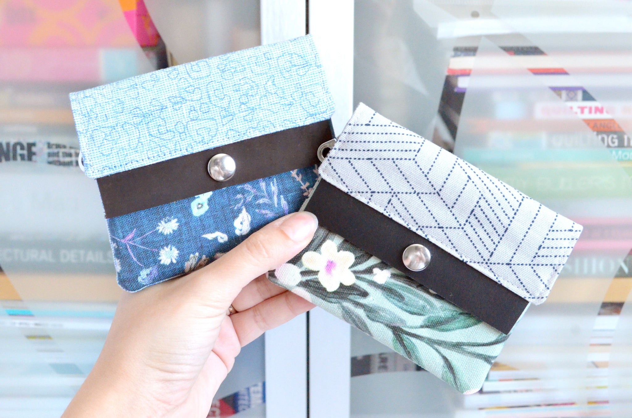 Blue Floral Mini Leather Snap Wallet