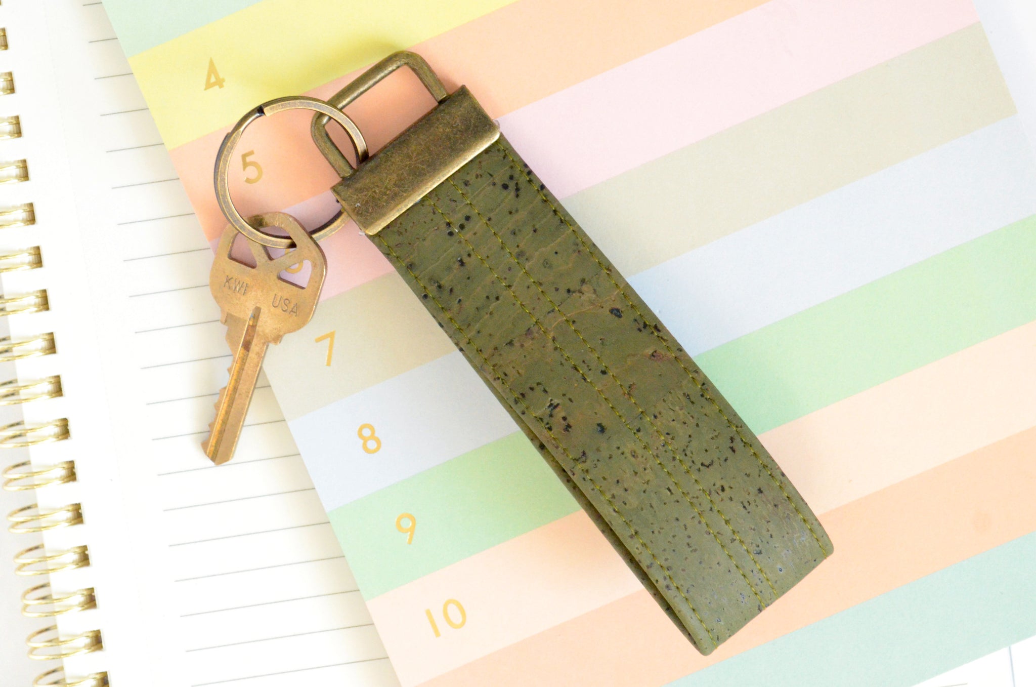 Olive Green Cork Leather Keychain