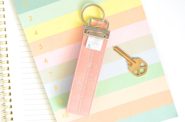 Peachy Coral Cork Leather Keychain