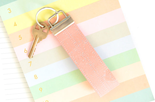 Peachy Coral Cork Leather Keychain