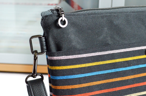 Black Rainbow Woven Stripe Crossbody Bag