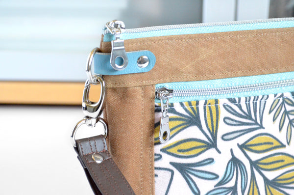 Waxed Canvas Pink & Blue Floral Double-Zip Wristlet