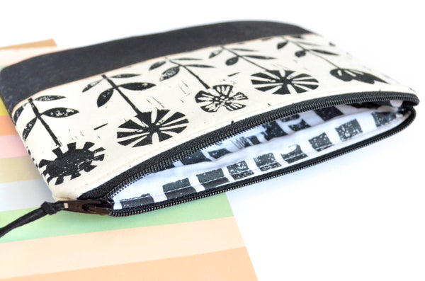 Black & White Floral Cork Leather Pouch