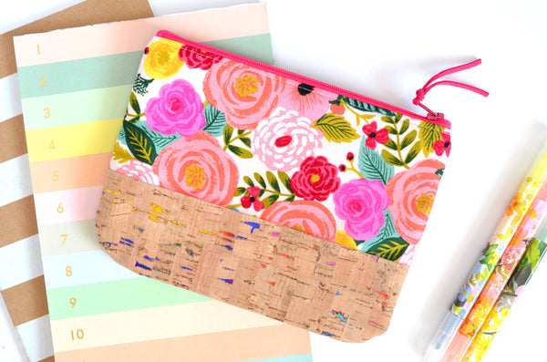 Pink Rifle Paper Co Juliet Floral Cork Leather Pouch
