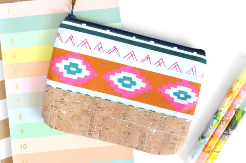Pink Boho Cork Leather Pouch