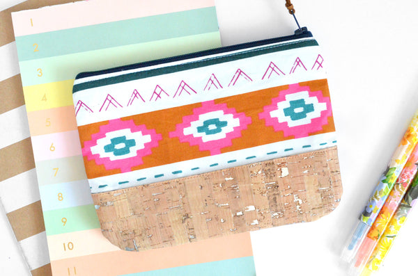Pink Boho Cork Leather Pouch