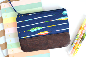 Navy Arrows Cork Leather Pouch