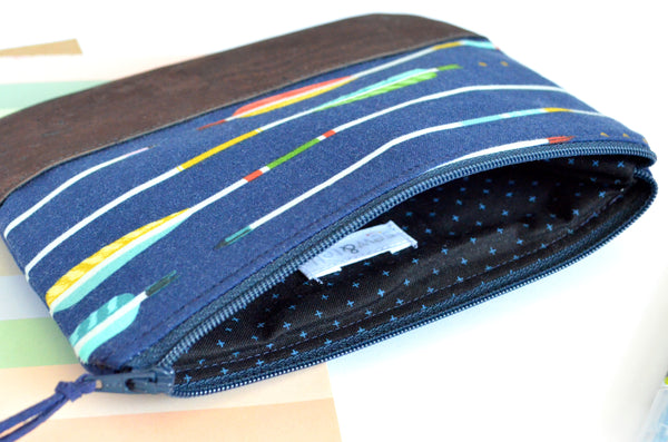 Navy Arrows Cork Leather Pouch