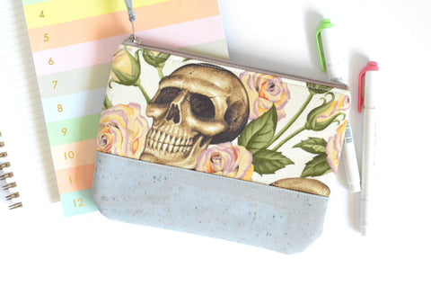 Skull & Roses Cork Leather Pouch