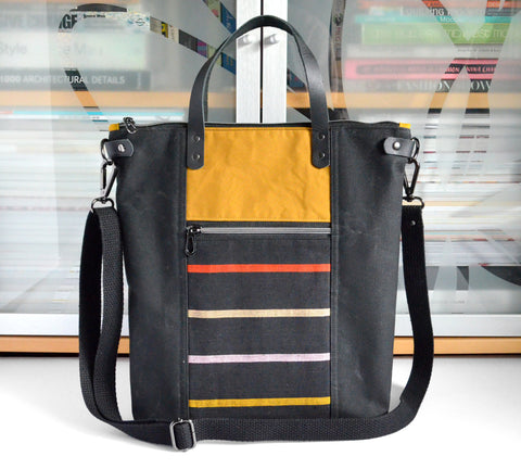 Black & Yellow Rainbow Stripe Crossbody Tote Bag