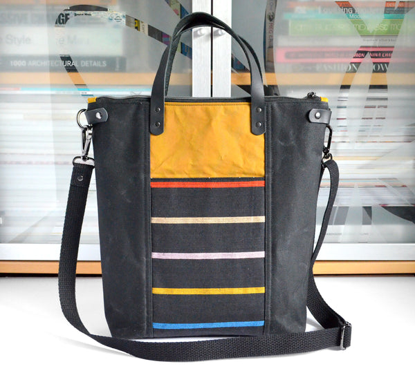 Black & Yellow Rainbow Stripe Crossbody Tote Bag
