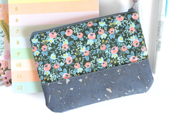 Grey Rosa Rifle Paper Co Cork Leather Pouch