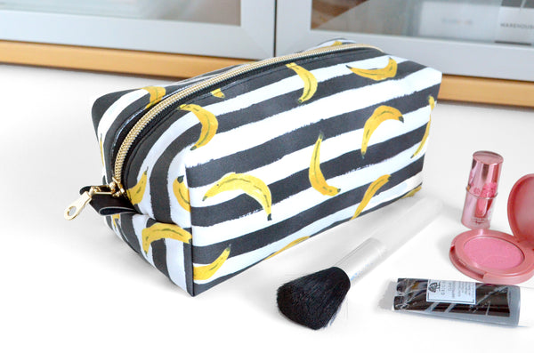 Black & White Striped Banana Boxy Toiletry Bag
