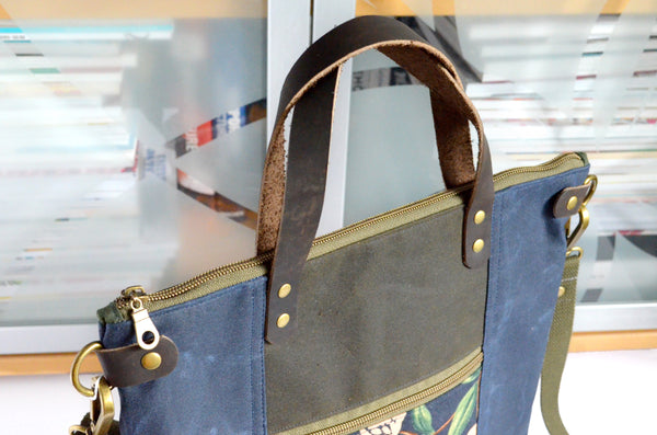 Navy & Olive Rifle Paper Co Peony Crossbody Tote Bag
