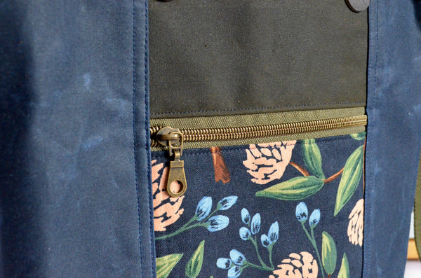 Navy & Olive Rifle Paper Co Peony Crossbody Tote Bag