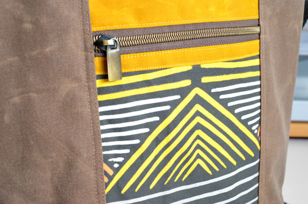 Brown & Yellow Boho Mountain Crossbody Tote Bag