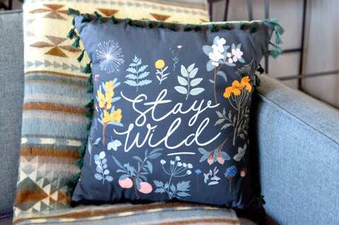 Pillow Cover - 18"x18" Black Stay Wild