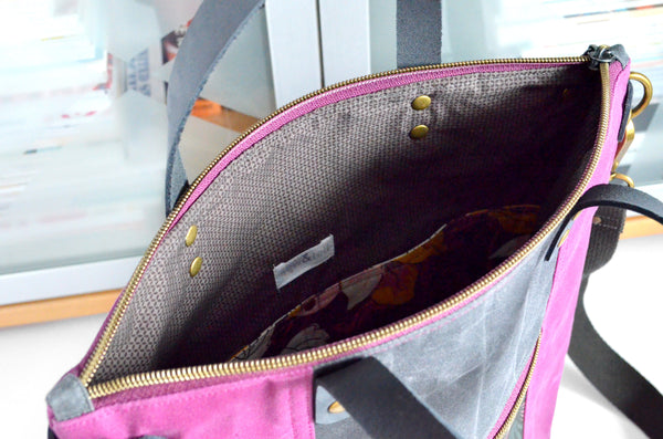 Purple & Grey Floral Crossbody Tote Bag
