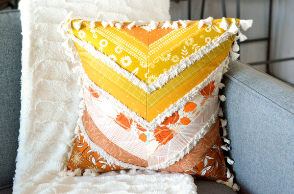 Pillow Cover - 18"x18" / 12"x24" Patchwork Fall Fringe Chevron