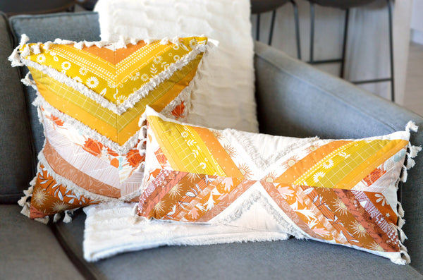 Pillow Cover - 18"x18" / 12"x24" Patchwork Fall Fringe Chevron