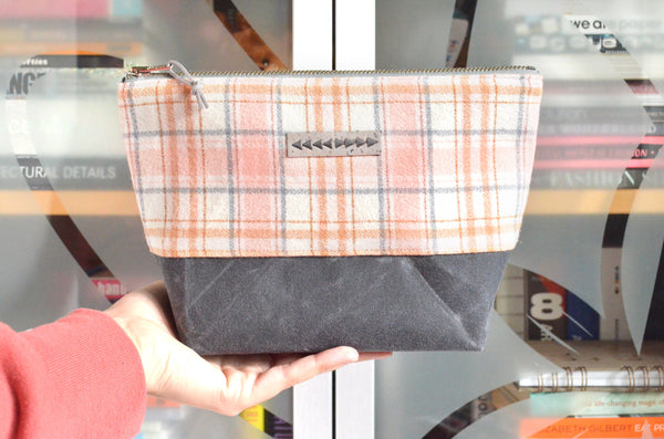 Pink & Grey Waxed Canvas Pouch