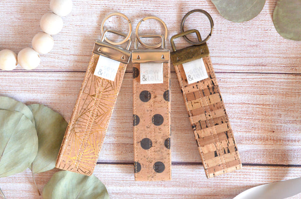 Geometric Cork Leather Keychain Gifting Set
