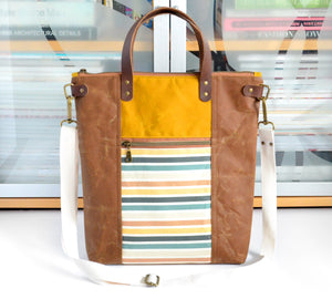 Brown & Yellow Classic Stripe Crossbody Tote Bag