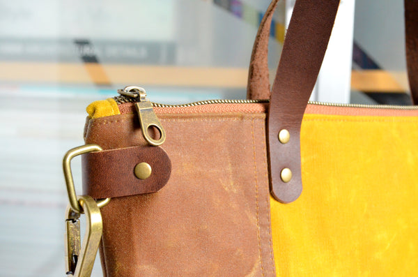 Brown & Yellow Classic Stripe Crossbody Tote Bag