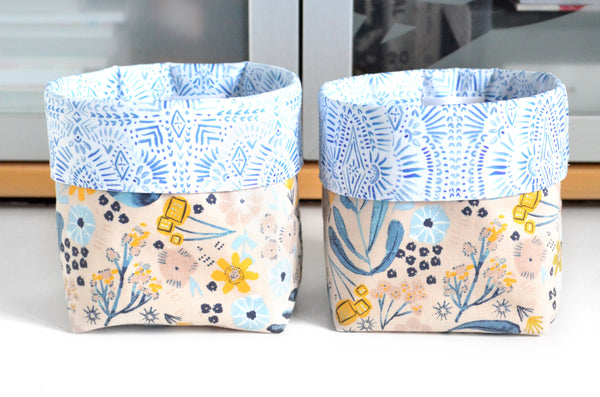 Blue & Yellow Floral Fabric Plant Pot