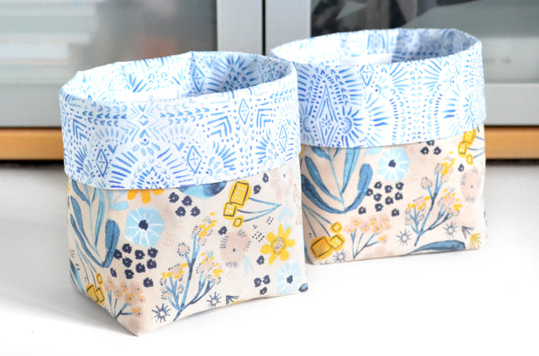 Blue & Yellow Floral Fabric Plant Pot
