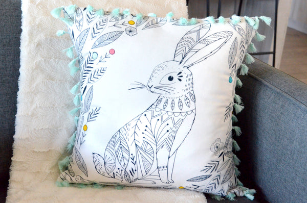 Pillow Cover - 18"x18" Boho Bunny & Owl