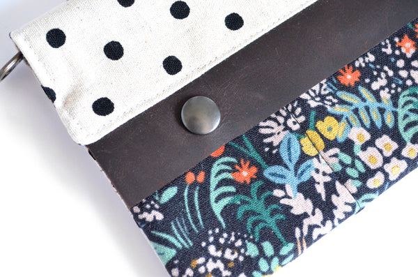 Black & Red Rifle Paper Co Floral Leather Snap Wallet